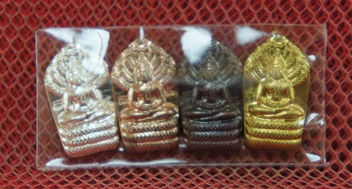 พระนาคปรก หลวงพ่อทองดำ วัดท่าทอง 4 องค์ 4 เนื้อ เงิน นวะ ฝาบาท ทองเเดง อุตรดิตถ์ ปีมะโรง.ปี ๒๕๓๖..