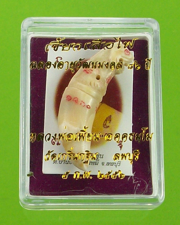 เขี้ยวเสือไฟ รุ่นฉลองอายุวัฒนมงคล หลวงพ่อเพี้ยน วัดเกริ่นกฐิน ลพบุรี