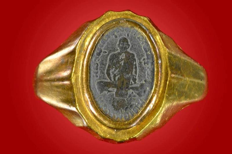 หัวแหวนเงินลงถม หลวงพ่อเดิม วัดหนองโพ ตัวเรือนทองคำเปอร์เซ็นต์ทอง 95 %
