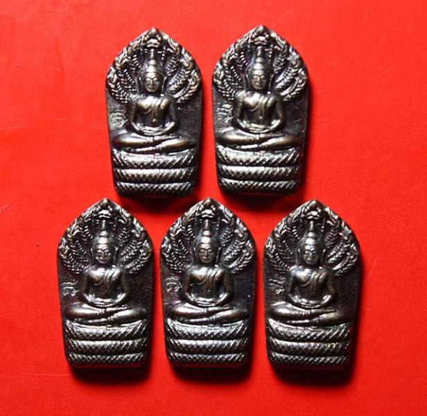 พระนาคปรกใบมะขาม เนื้อทองแดง หลวงพ่อทองดำ วัดท่าทอง 5 องค์