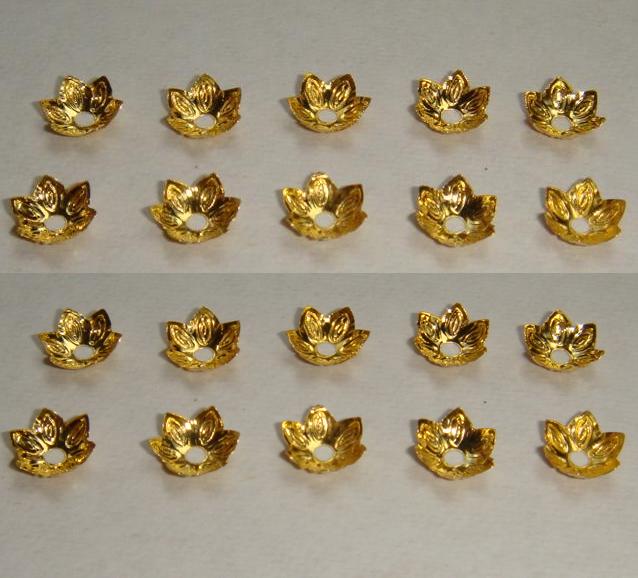 ฝาครอบทอง90% (ฝาดอกไม้) สำหรับครอบเม็ดงาช้างกลม ขนาด 8-9 mm จำนวน 20 ชิ้น