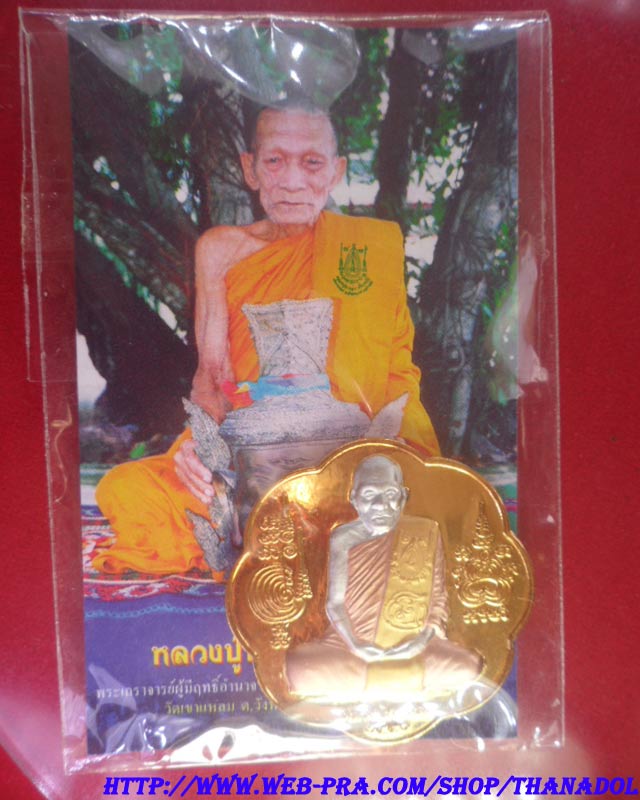 หลวงปู่กาหลงเขี้ยวแก้ว วัดเขาแหลม จ.สระแก้ว เหรียญรูปเหมือนหลังยันต์ตะกร้อ เนื้อทองแดงชุบสามกษัตริย์