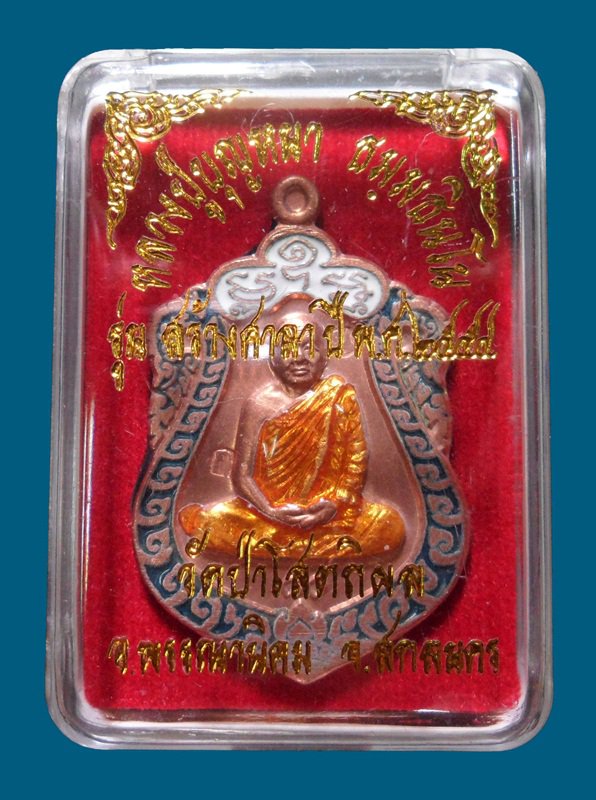 เหรียญเสมาหลวงปู่บุญหนา วัดป่าโสตถิผล รุ่นสร้างศาลา เนื้อทองแดงลงยา หมายเลข 524 พร้อมกล่องเดิม
