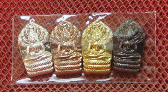 พระนาคปรก หลวงพ่อทองดำ วัดท่าทอง 4 องค์ 4 เนื้อ เงิน นวะ ฝาบาท ทองเเดง อุตรดิตถ์ ปีมะโรง.ปี ๒๕๓๖..