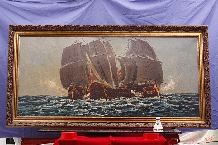 ภาพวาดสีน้ำมันเ่ก่า รูปเรือสำเภา