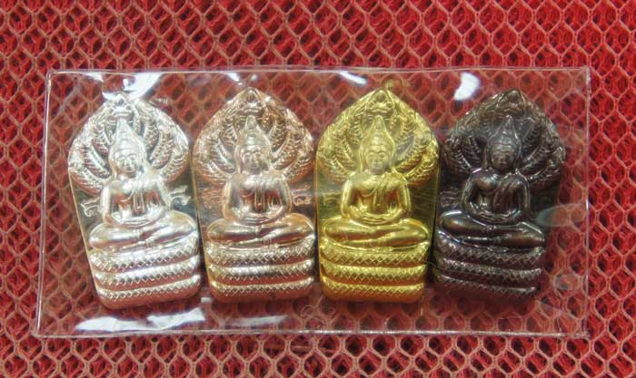 พระนาคปรก หลวงพ่อทองดำ วัดท่าทอง 4 องค์ 4 เนื้อ เงิน นวะ ฝาบาท ทองเเดง อุตรดิตถ์ ปีมะโรง.ปี ๒๕๓๖..