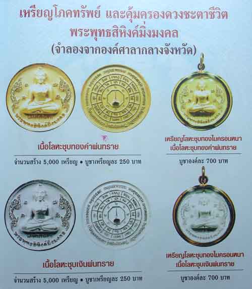 เหรียญพระพุทธสิหิงค์มิ่งมงคล โลหะชุบทองพ่นทราย วัดชะเมา ปี48  เคาะเดียว