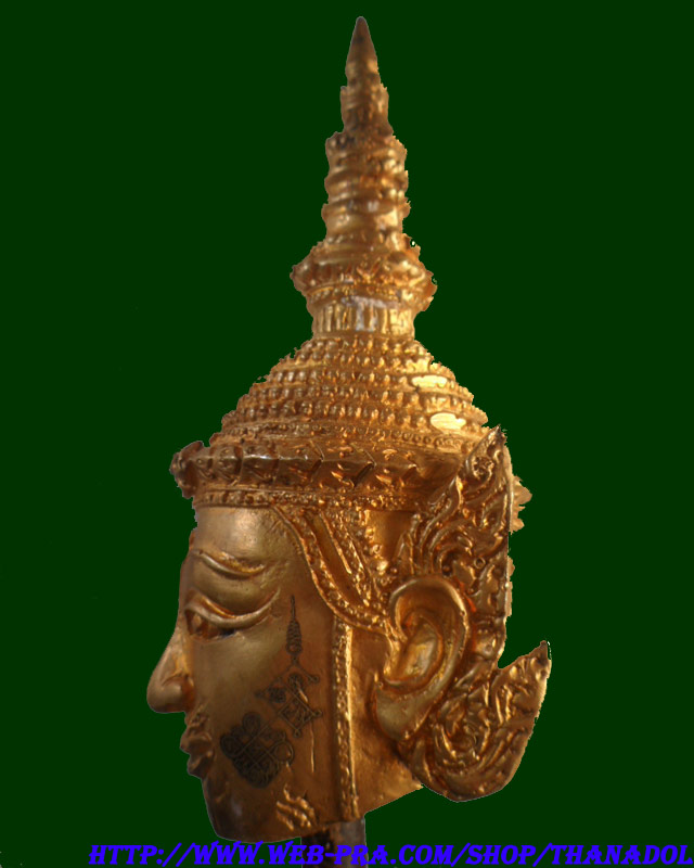 หลวงปู่กาหลงเขี้ยวแก้ว วัดเขาแหลม จ.สระแก้ว เศียรพระลักษณ์หน้าทองเนื้อสำริดชุบทองไมครอนทอง ขนาดตั้งบ