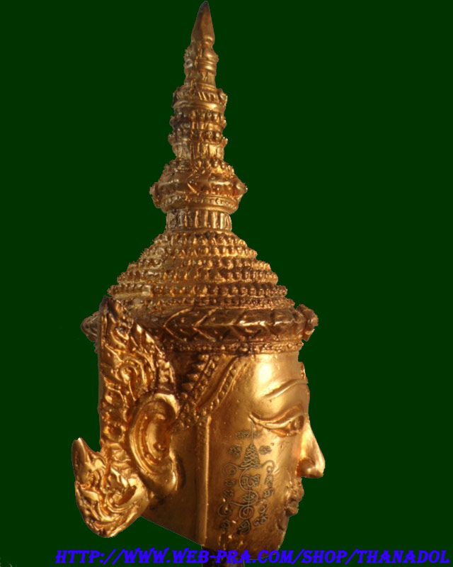 หลวงปู่กาหลงเขี้ยวแก้ว วัดเขาแหลม จ.สระแก้ว เศียรพระลักษณ์หน้าทองเนื้อสำริดชุบทองไมครอนทอง ขนาดตั้งบ