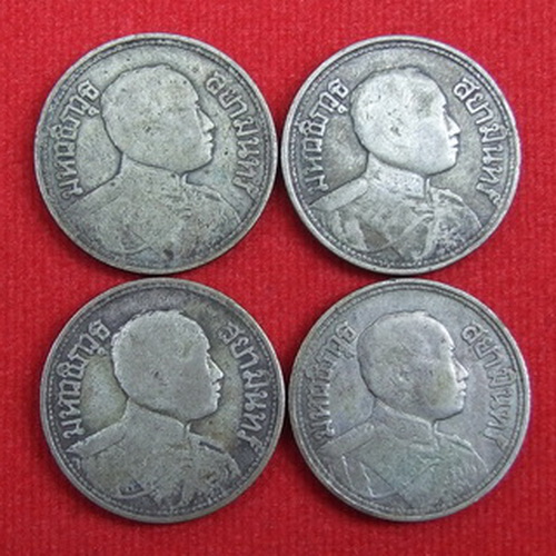 เหรียญเงินเฟื้อง ร.5 + เหรียญเงินสลึง ร.6 จำนวน 4 เหรียญ รวม 5 เหรียญ