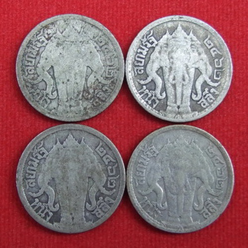 เหรียญเงินเฟื้อง ร.5 + เหรียญเงินสลึง ร.6 จำนวน 4 เหรียญ รวม 5 เหรียญ