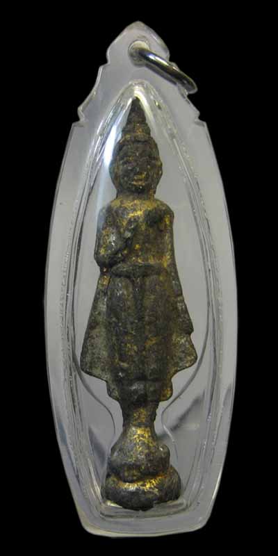 พระวัดเลียบ พิมพ์ยืน เนื้อชินปิดทองเดิมสภาพลงกรุ