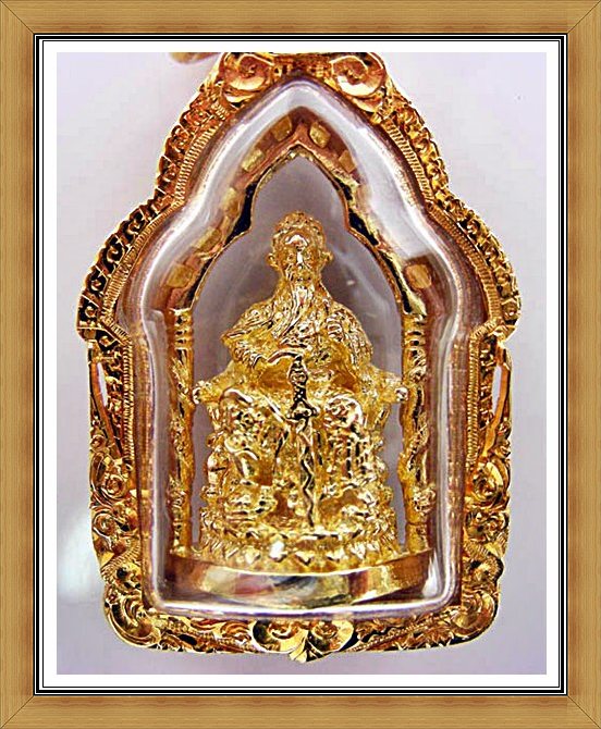 รูปเหมือนลอยองค์ เจ้าพ่อเสือ เสาชิงช้า เนื้อทองคำ เลี่ยมทองคำ