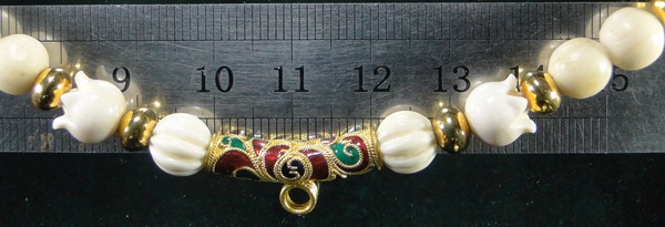 สร้อยงาช้างแท้ ผสมเม็ดทองคำ ข้อโค้งทองคำลงยาสุโขทัย