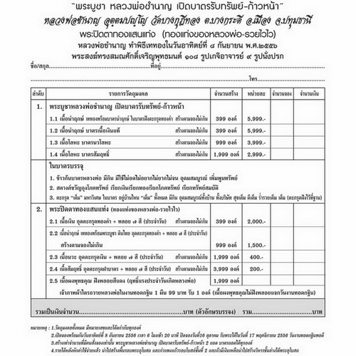 พระปิดตาทองแสนแท่งหลวงพ่อชำนาญ วัดบางกุฎีทอง เนื้อผง พ.ศ.2556 จ.ปทุมธานี