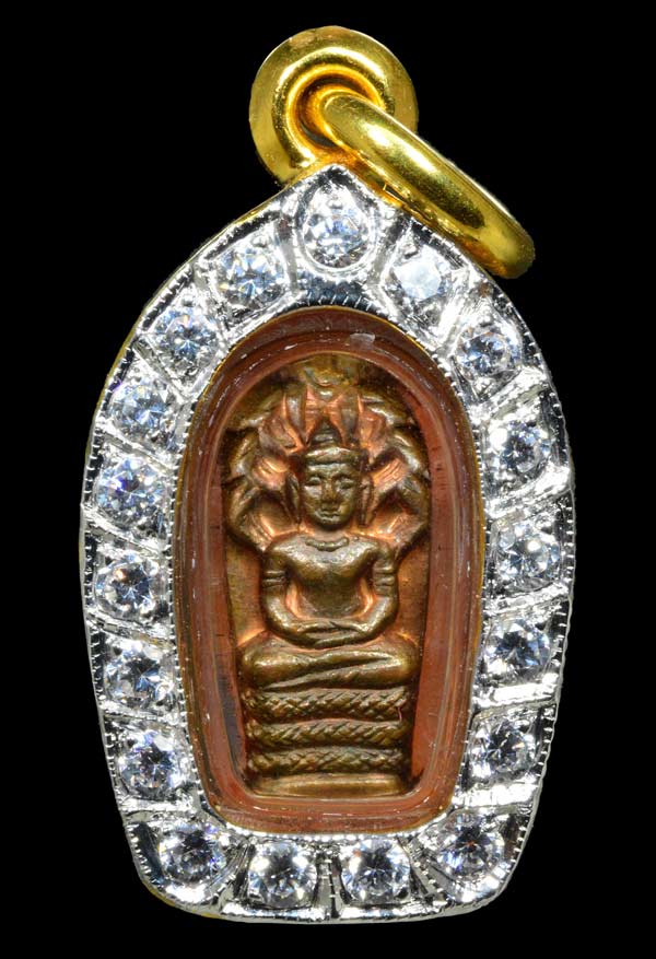 กรอบทองฝังเพชรรัสเซีย18เม็ด มือ1ใส่ พระปรกจ้อย ลป.ทิม วัดละหารไร่ จ.ระยอง, พระปรกจ้อย ลพ.ผาง2.31กรัม