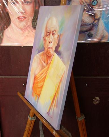 ภาพวาดสีน้ำมัน หลวงปู่ทิม วัดละหารไร่ ขนาด 30x40 cm.งานเพ้นท์บนผ้า canvas ไม่ใช่งานพิมพ์หรือโปสเตอร์