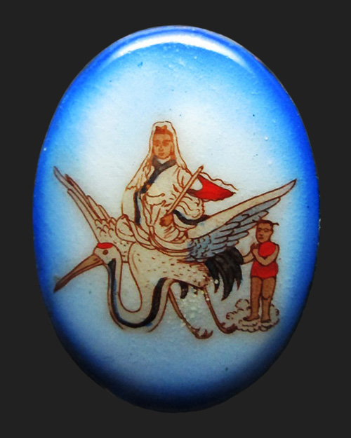 ล็อกเก็ตเจ้าแม่กวนอิมขี่นกกระเรียน ฉากสีฟ้า พระสภาพเดิมๆครับ