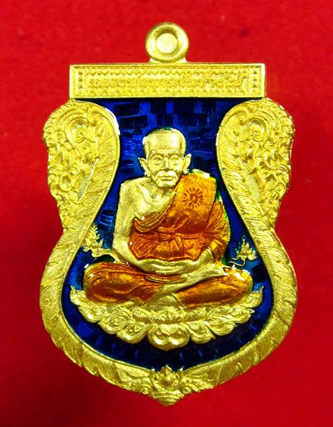 สวยเทพๆ หลวงปู่ทวด เนื้อทองทิพย์ลงยาสีน้ำเงินจีวรเหลือง รุ่นฉลอง 7 รอบ พ่อท่านเขียว หมายเลข 260