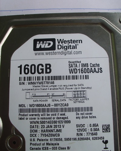เคาะเดียว ฮาร์ดดิส WD 160GB SATA/16MB Cache (WD1600AAKS)