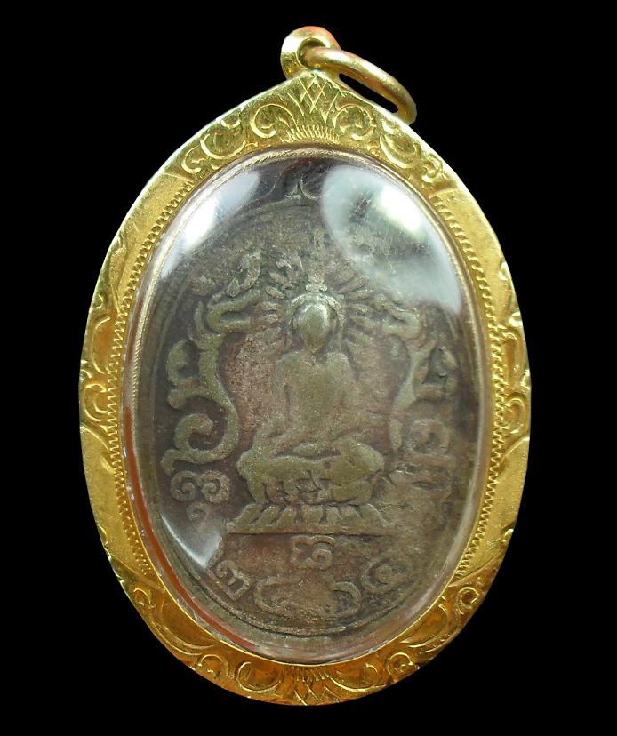เหรียญพระพรหมมุณี สังฆราชแพ วัดสุทัศน์ ปี 2464 เนื้อเงิน หลั งเรียบพร้อมเลี่ยมทองพร้อมใช้