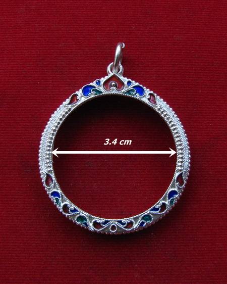 กรอบเงิน ลงยาสุโขทัย สำหรับ เหรียญทรงกลม  3.2 ซม. # 20