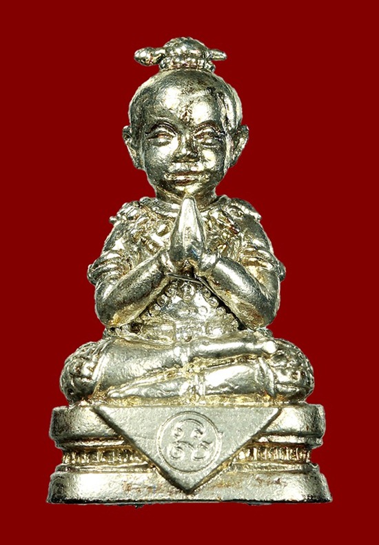 กุมารทอง พรายจินดามณี เนื้อเงิน ก้นอุดผง หมายเลขสวย ๒๘๕ หลวงพ่อสาคร วัดหนองกรับ พร้อมกล่องเดิมจากวัด