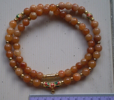 สร้อยหินอาเกต   ห่วงกลางทรงกระจับ  ทองไมครอน  เคาะเดียว 