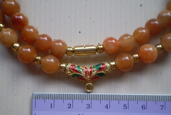 สร้อยหินอาเกต   ห่วงกลางทรงกระจับ  ทองไมครอน  เคาะเดียว 