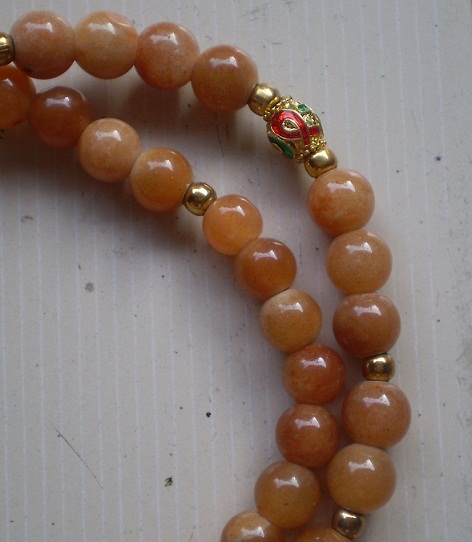 สร้อยหินอาเกต   ห่วงกลางทรงกระจับ  ทองไมครอน  เคาะเดียว 