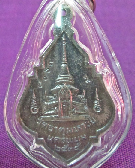 เหรียญพุ่มข้าวบิณฑ์ หลวงปู่คำพันธ์ เนื้อเงิน ลงยาน้ำเงิน รุ่นแรก ปี๒๕๓๕ 