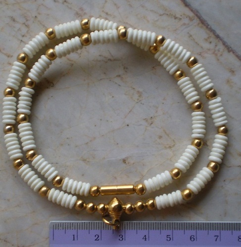 สร้อยกระดูกช้าง  สลับเม็ดแสตนเลส  ไมครอน   เคาะเดียว  