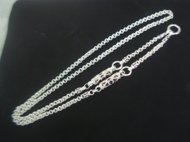 สร้อยเงินแท้ ลงยา หนัก 3 บาท ขนาด 4 มิล....ยาว 38 cm สวมหัวได้ คล้องพระได้ 3 องค์