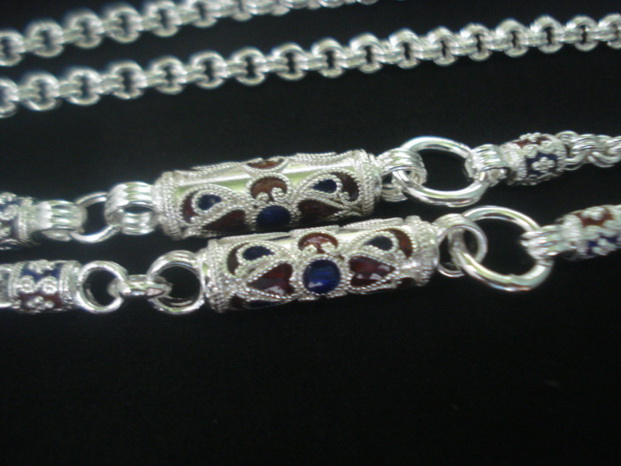 สร้อยเงินแท้ ลงยา หนัก 3 บาท ขนาด 4 มิล....ยาว 38 cm สวมหัวได้ คล้องพระได้ 3 องค์