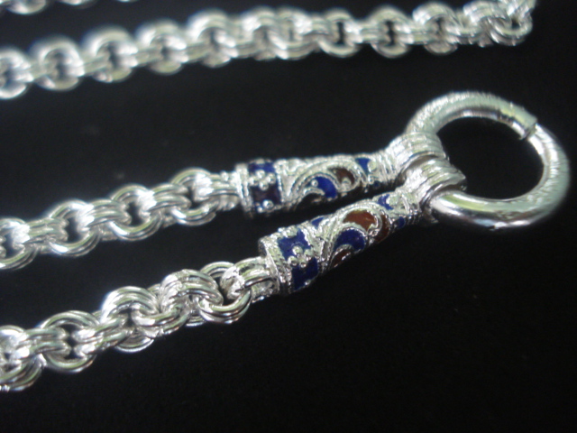 สร้อยเงินแท้ ลงยา หนัก 3 บาท ขนาด 4 มิล....ยาว 38 cm สวมหัวได้ คล้องพระได้ 3 องค์