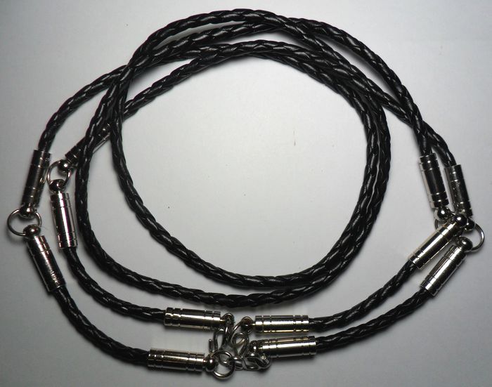 (( 2เส้น )) สร้อยพระ 3 ห่วง ทำจากหนังถักขั้นด้วยสแตนเลสกลึง ยาว 24 นิ้ว ของใหม่