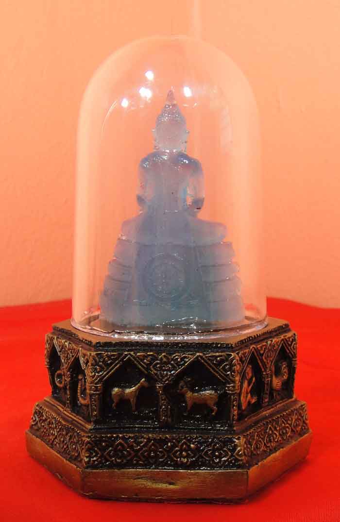 (((วัดใจเคาะเดียว ๑๐ บาทแดง))) พระพุทธโสธร ขนาดหน้าตัก ๑.๕ นิ้ว ฐาน ๓ นิ้ว สูง ๕ นิ้ว...สีฟ้า วันศุก