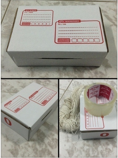 @@-///ครบเซ็ต**--///กล่องไปรษณีย์ไดคัทสีขาว No. 0 ขนาด 11*17*6ซม. + เชือก เทปกาวใ