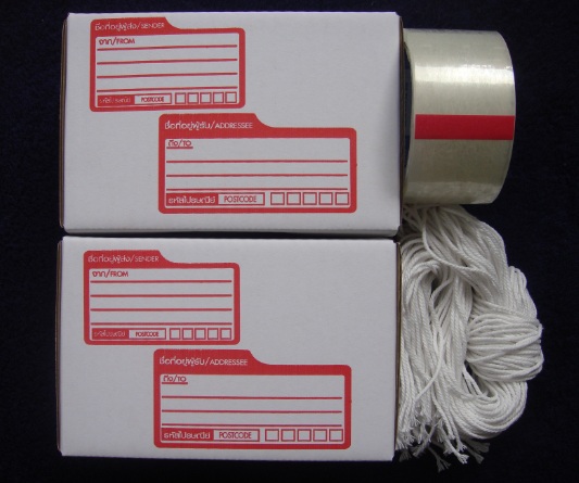 ++300 บาท@@--///ครบเซ็ต**--///กล่องไปรษณีย์ไดคัทสีขาว No. 00 ขนาด 11*17*6ซม. + เชือก เทปกาวใสม้วนใหญ