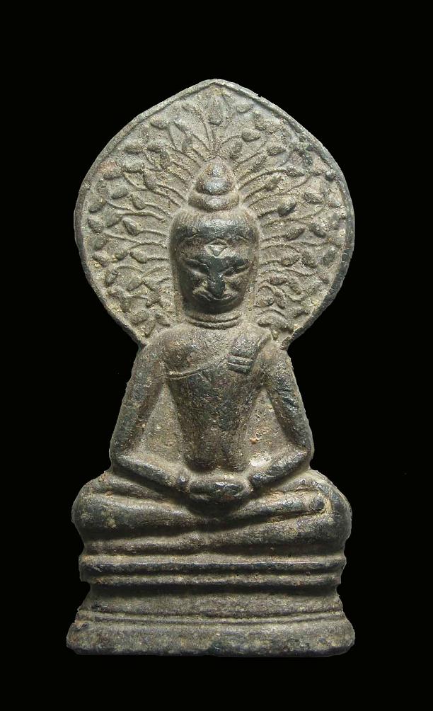 ปรกโพธิ์เชียงแสนพิมพ์สมาธิ เนื้อตะกั่วสนิมแดง พิมพ์นี้หายากสุดๆ