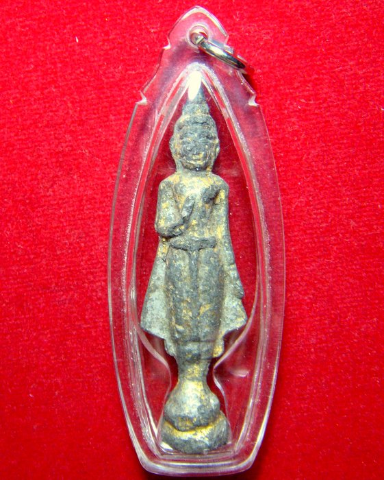 พระกรุวัดเลียบ พิมพ์ยืนประทานพร เนื้อชินเงิน ปิดทองเดิมๆราคาเบาๆ