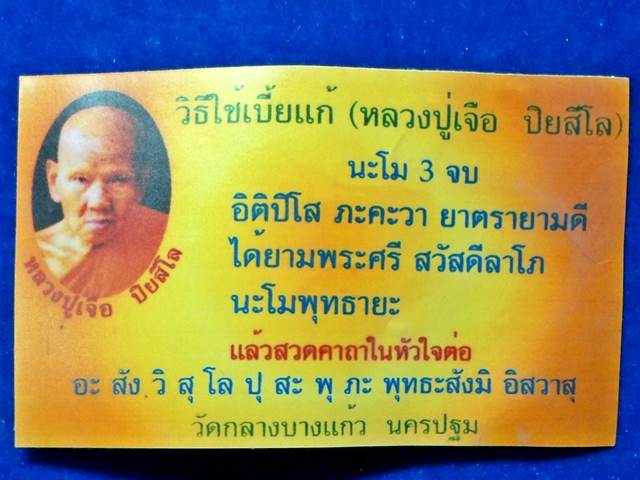 เบี้ยแก้ หลวงปู่เจือ  จุ่มรัก  พร้อมใบคาถา	วัดกลางบางแก้ว	นครปฐม