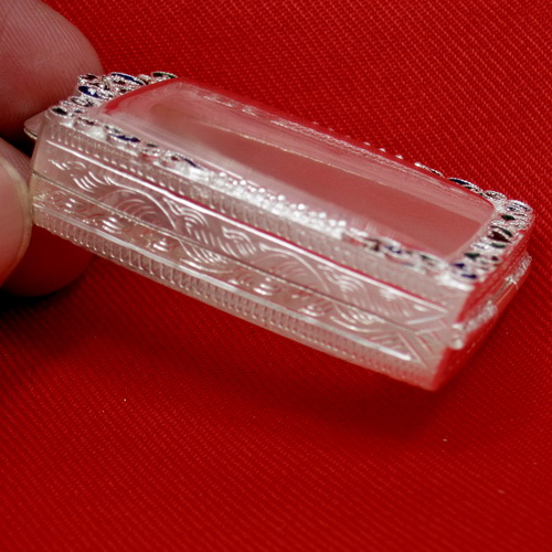 ตลับเงิน 95% สำหรับใส่พระสมเด็จมาตรฐานทั่วไป งานขึ้นมือลายดอกพิกุล ลงยาสุโขทัย