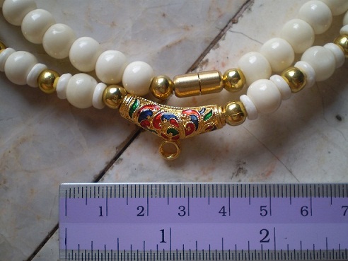 สร้อยกระดูกช้าง 3 ห่วง  บวกทองไมครอน  ห่วงกลางทรงกระจับ  เคาะเดียว 