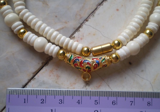 สร้อยกระดูกช้าง 3 ห่วง  บวกทองไมครอน  ห่วงกลางทรงกระจับ เส้นที่ 2 เคาะเดียว