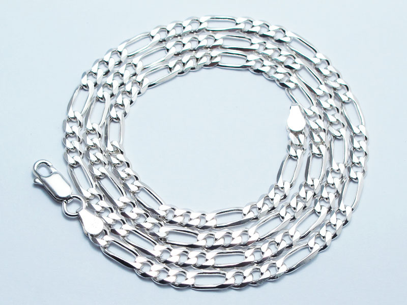 เส้นเล็กสภาพเกือบใหม่ สร้อยเงิน 925อิตาลี ลาย3-1 Figaro, 23" ,16.7กรัม Code114