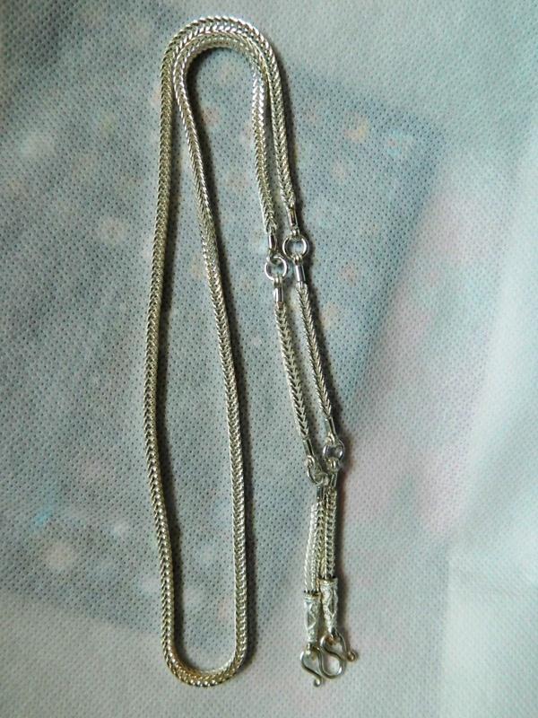 สร้อยเงินแท้ 92.5% ขนาด 3 มิล....ยาว 26 นิ้ว สวมหัวได้ คล้องพระได้ 5 องค์