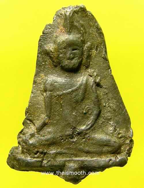 พระยอดธง กรุพญาดำ สุโขทัย ชินเงิน หลังลายผ้า 