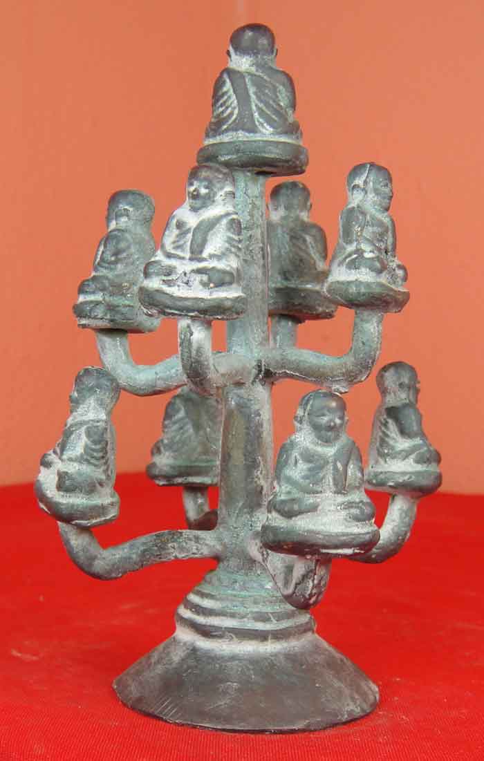 (((วัดใจเคาะเดียว ๑๐ บาทแดง))) หลวงพ่อเงินพระช่อ 9 องค์ พิมพ์นิยม เนื้อทองเหลืองคราบเบ้าและคราบสนิมเ