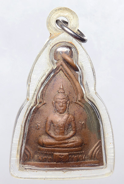 พระพุทธสองหน้า เนื้อทองแดง พร้อมเลี่ยมพลาสติก ไม่ทราบที่